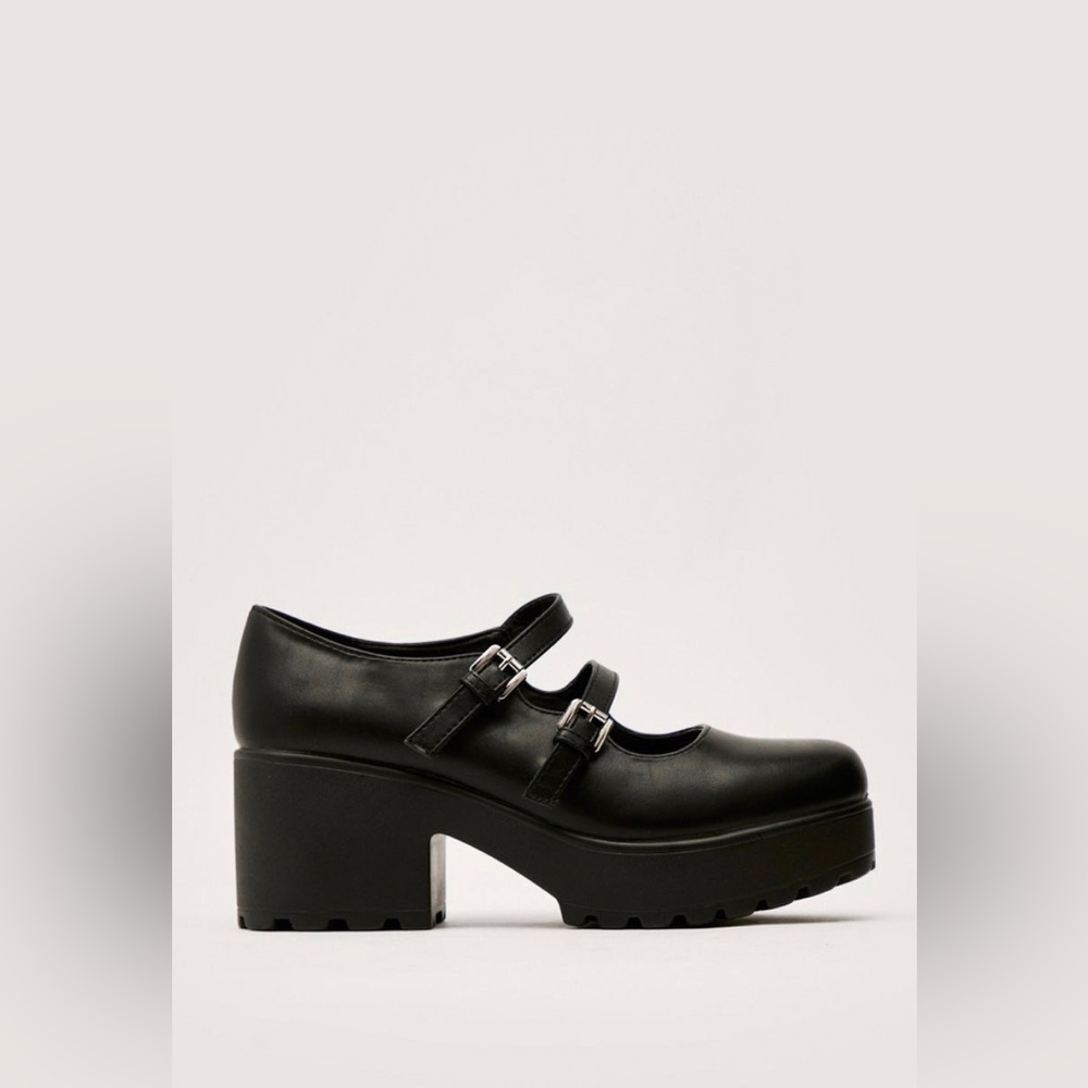Faux Leather Double Strap Mary Janes